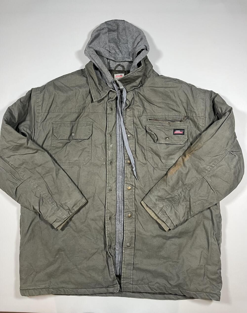 Dickies Jacket Mens 3XL Green Hooded Full Zip Insulated Workwear Parka 5319